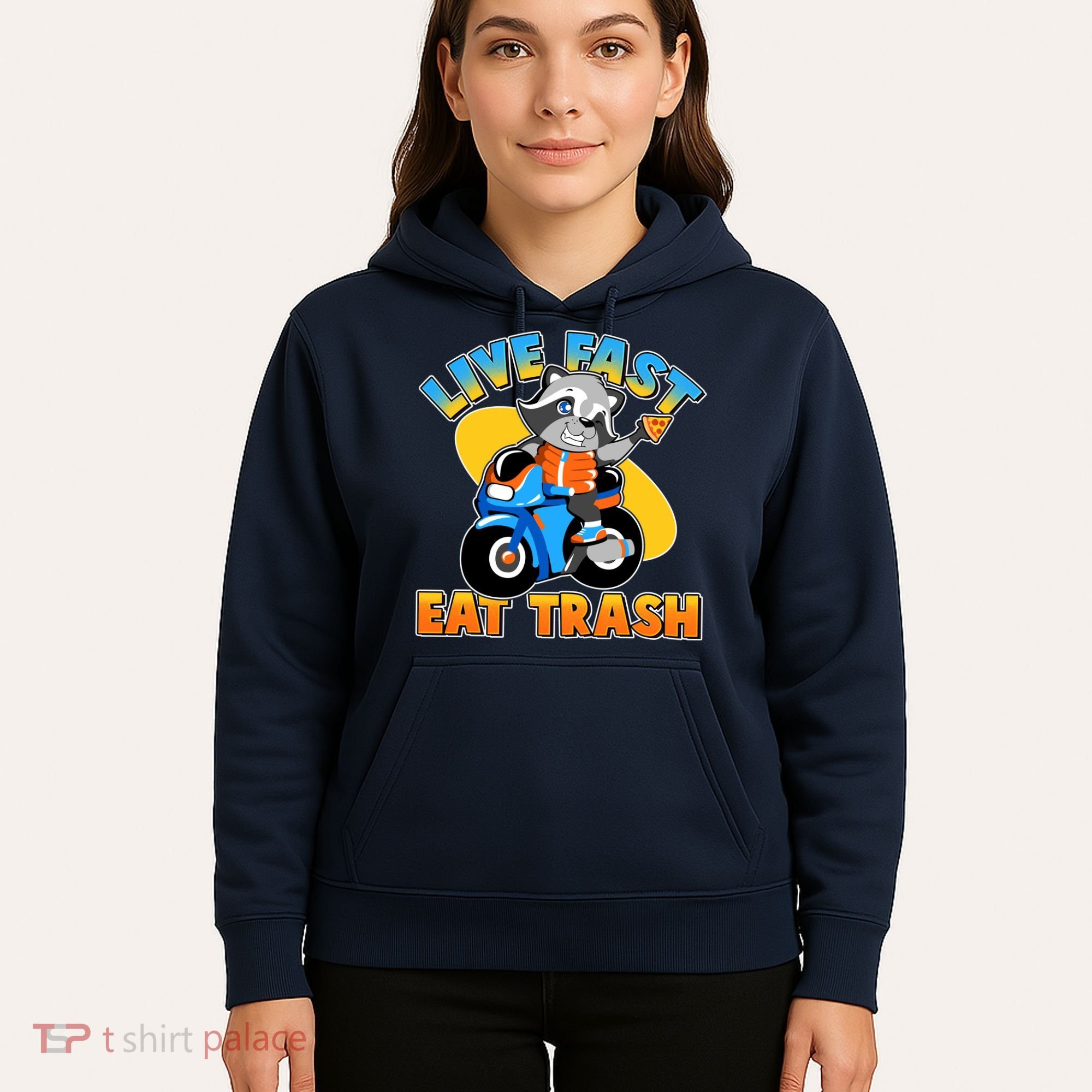 Funny Cute Live Fast Eat Trash Motorcycle Raccoon Hoodie