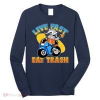 Funny Cute Live Fast Eat Trash Motorcycle Raccoon Long Sleeve Shirt thumb 0