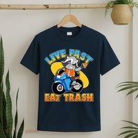 Funny Cute Live Fast Eat Trash Motorcycle Raccoon T-Shirt thumb 2