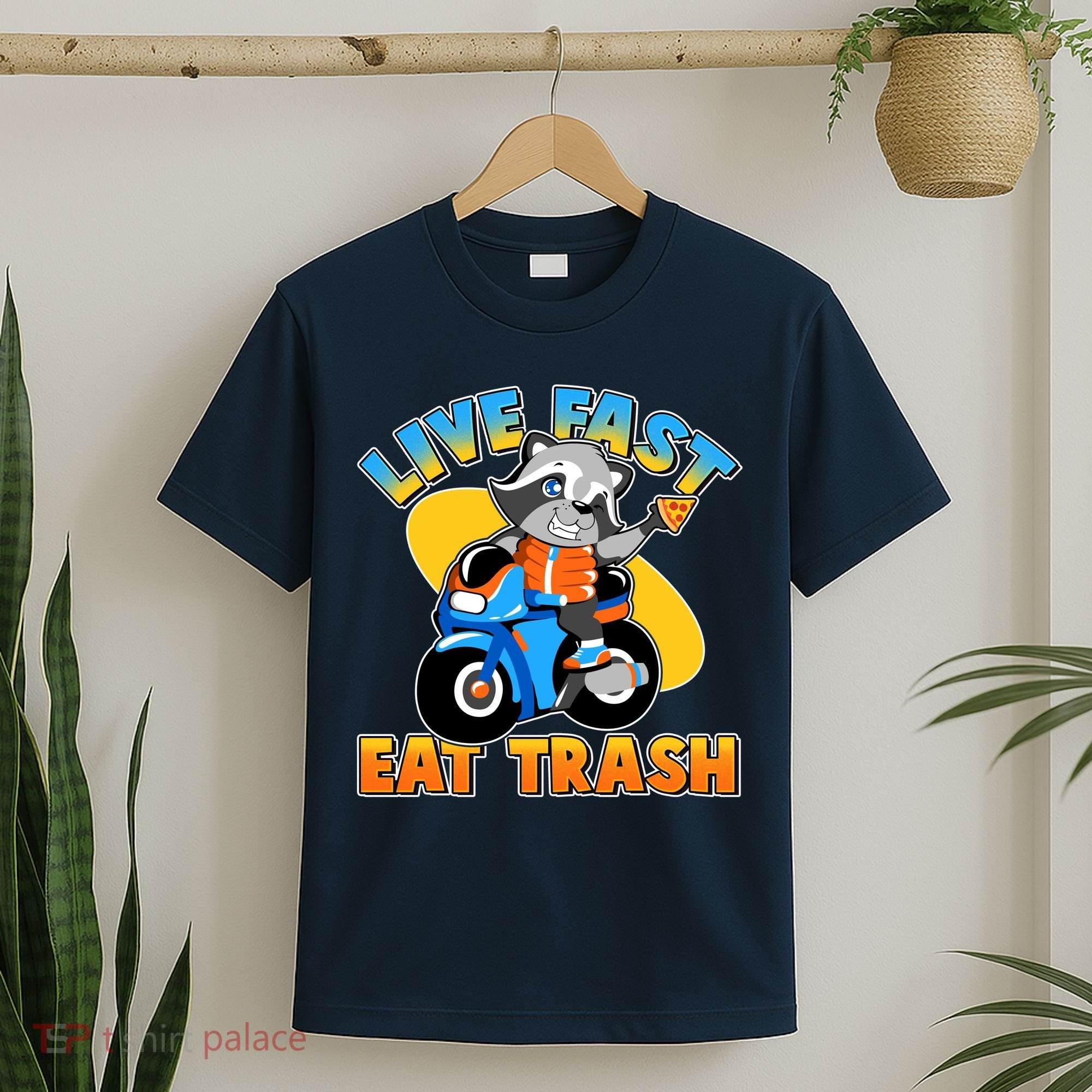 Funny Cute Live Fast Eat Trash Motorcycle Raccoon T-Shirt