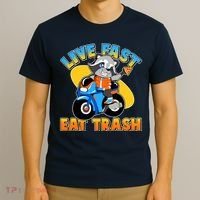 Funny Cute Live Fast Eat Trash Motorcycle Raccoon T-Shirt thumb 3