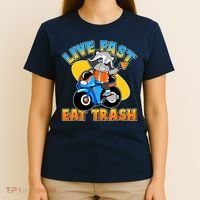 Funny Cute Live Fast Eat Trash Motorcycle Raccoon T-Shirt thumb 4