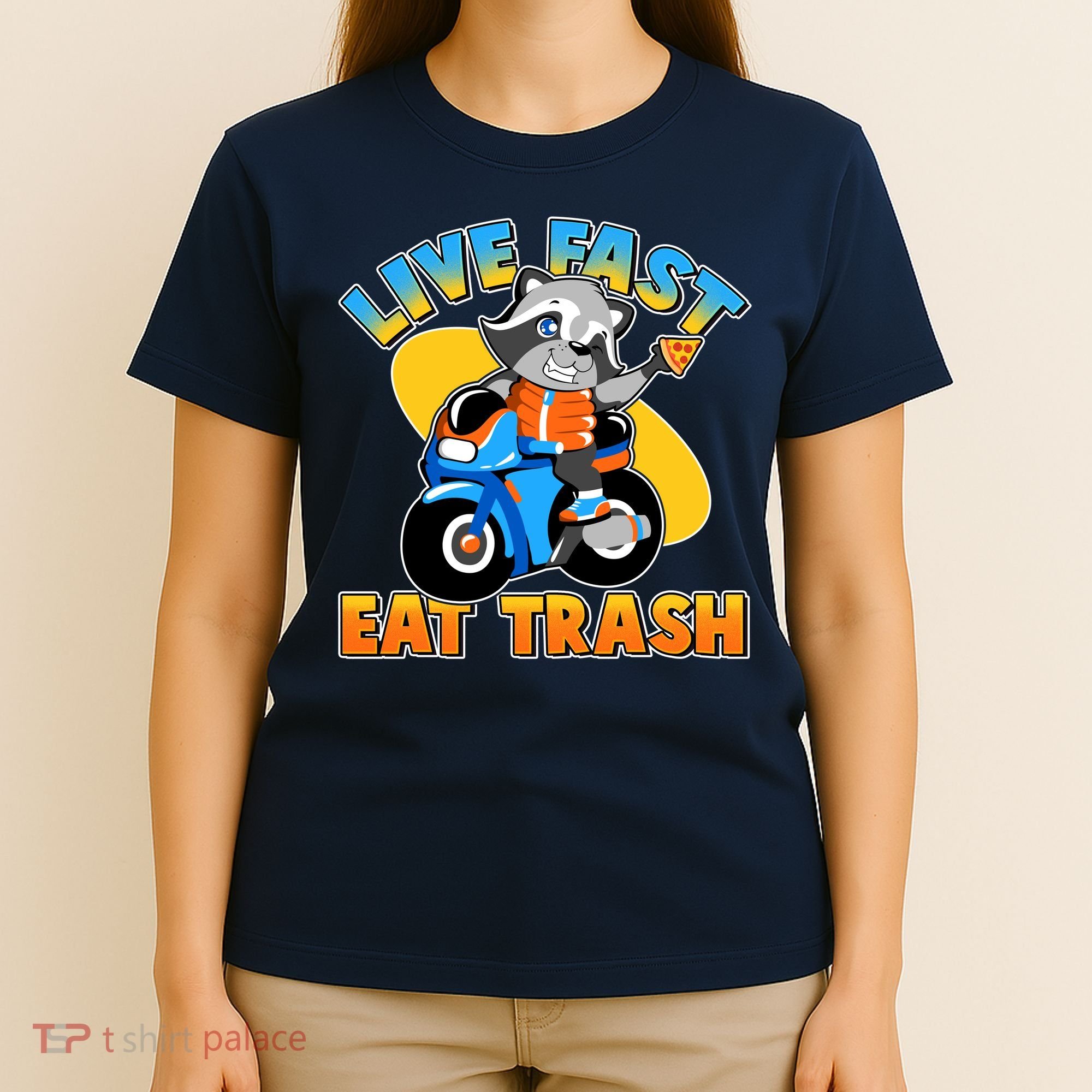 Funny Cute Live Fast Eat Trash Motorcycle Raccoon T-Shirt