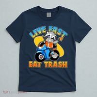 Funny Cute Live Fast Eat Trash Motorcycle Raccoon T-Shirt thumb 5