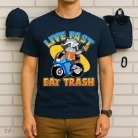 Funny Cute Live Fast Eat Trash Motorcycle Raccoon T-Shirt thumb 6
