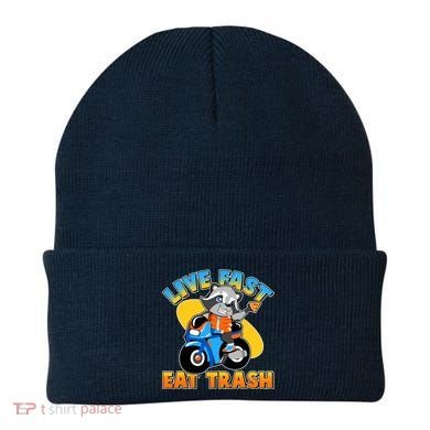 Funny Cute Live Fast Eat Trash Motorcycle Raccoon Beanie
