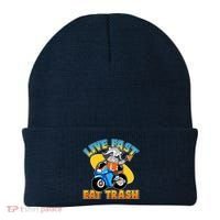 Funny Cute Live Fast Eat Trash Motorcycle Raccoon Beanie thumb 0