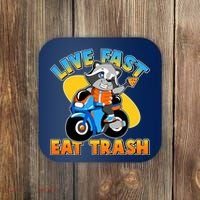 Funny Cute Live Fast Eat Trash Motorcycle Raccoon Coaster thumb 0