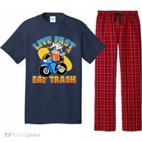 Funny Cute Live Fast Eat Trash Motorcycle Raccoon Pajama Set thumb 0