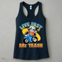 Funny Cute Live Fast Eat Trash Motorcycle Raccoon Women's Tank Top thumb 3