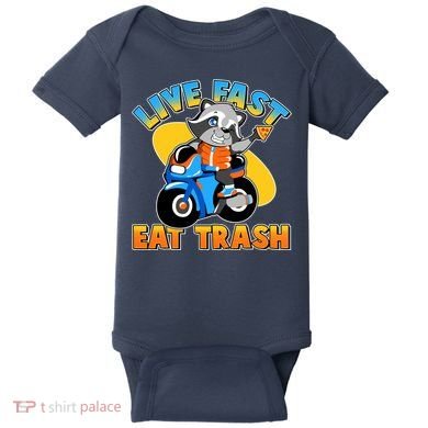 Funny Cute Live Fast Eat Trash Motorcycle Raccoon Baby Bodysuit