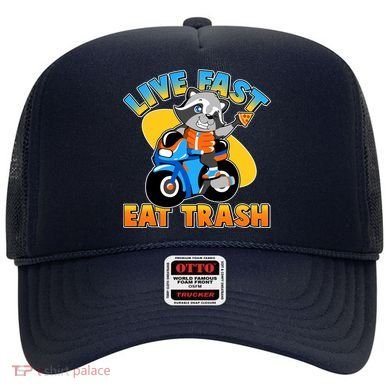 Funny Cute Live Fast Eat Trash Motorcycle Raccoon Hat
