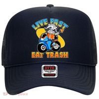 Funny Cute Live Fast Eat Trash Motorcycle Raccoon Hat thumb 0