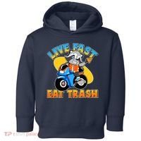 Funny Cute Live Fast Eat Trash Motorcycle Raccoon Toddler Hoodie thumb 0