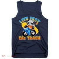 Funny Cute Live Fast Eat Trash Motorcycle Raccoon Tank Top thumb 0