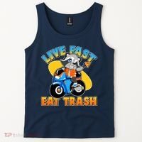 Funny Cute Live Fast Eat Trash Motorcycle Raccoon Tank Top thumb 2