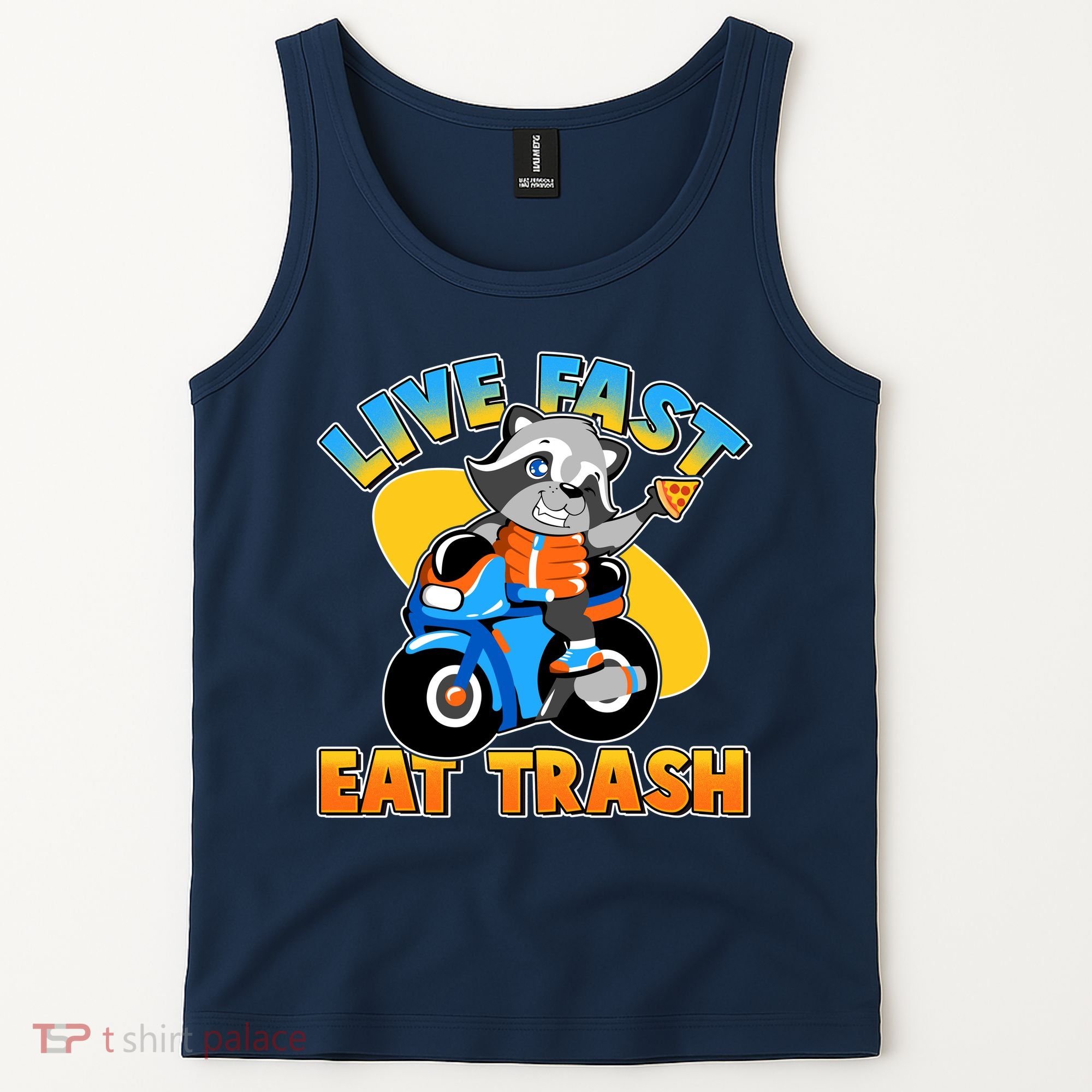 Funny Cute Live Fast Eat Trash Motorcycle Raccoon Tank Top