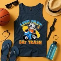 Funny Cute Live Fast Eat Trash Motorcycle Raccoon Tank Top thumb 4