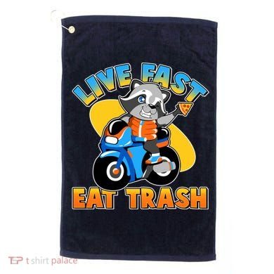 Funny Cute Live Fast Eat Trash Motorcycle Raccoon Golf Towel