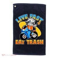Funny Cute Live Fast Eat Trash Motorcycle Raccoon Golf Towel thumb 0