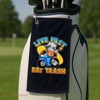 Funny Cute Live Fast Eat Trash Motorcycle Raccoon Golf Towel thumb 2