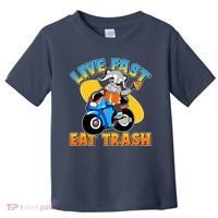 Funny Cute Live Fast Eat Trash Motorcycle Raccoon Toddler T-Shirt thumb 0