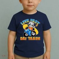 Funny Cute Live Fast Eat Trash Motorcycle Raccoon Toddler T-Shirt thumb 2