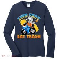 Funny Cute Live Fast Eat Trash Motorcycle Raccoon Women's Long Sleeve Shirt thumb 0