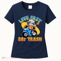 Funny Cute Live Fast Eat Trash Motorcycle Raccoon Women's T-Shirt thumb 0