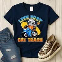 Funny Cute Live Fast Eat Trash Motorcycle Raccoon Women's T-Shirt thumb 3