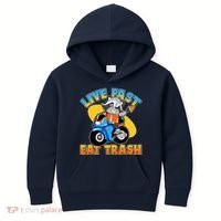 Funny Cute Live Fast Eat Trash Motorcycle Raccoon Kids Hoodie thumb 0