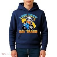 Funny Cute Live Fast Eat Trash Motorcycle Raccoon Kids Hoodie thumb 4
