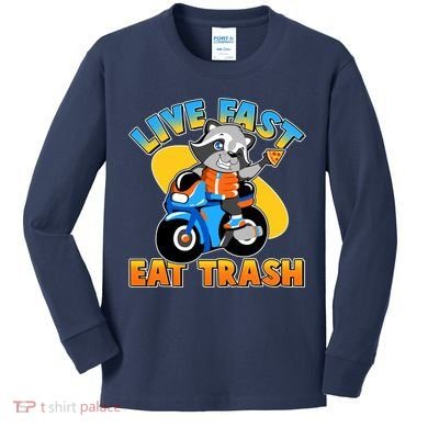 Funny Cute Live Fast Eat Trash Motorcycle Raccoon Kids Long Sleeve Shirt