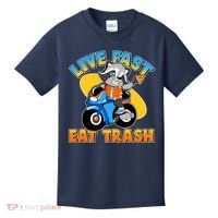 Funny Cute Live Fast Eat Trash Motorcycle Raccoon Kids T-Shirt thumb 0