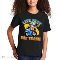 Funny Cute Live Fast Eat Trash Motorcycle Raccoon Kids T-Shirt thumb 2