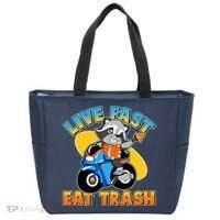 Funny Cute Live Fast Eat Trash Motorcycle Raccoon Tote Bag thumb 0