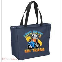 Funny Cute Live Fast Eat Trash Motorcycle Raccoon Tote Bag thumb 2