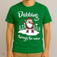 Funny Dabbing Around The Christmas Tree Santa T-Shirt thumb 3