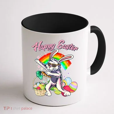 Funny Dabbing Rainbow Easter Bunny Coffee Mug back