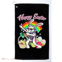 Funny Dabbing Rainbow Easter Bunny Golf Towel thumb 0