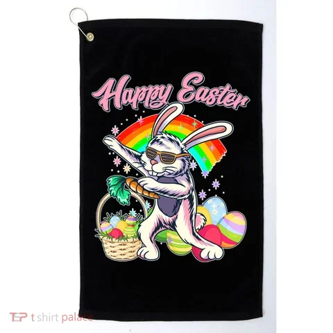 Funny Dabbing Rainbow Easter Bunny Golf Towel in the selected color