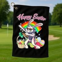 Funny Dabbing Rainbow Easter Bunny Golf Towel thumb 1