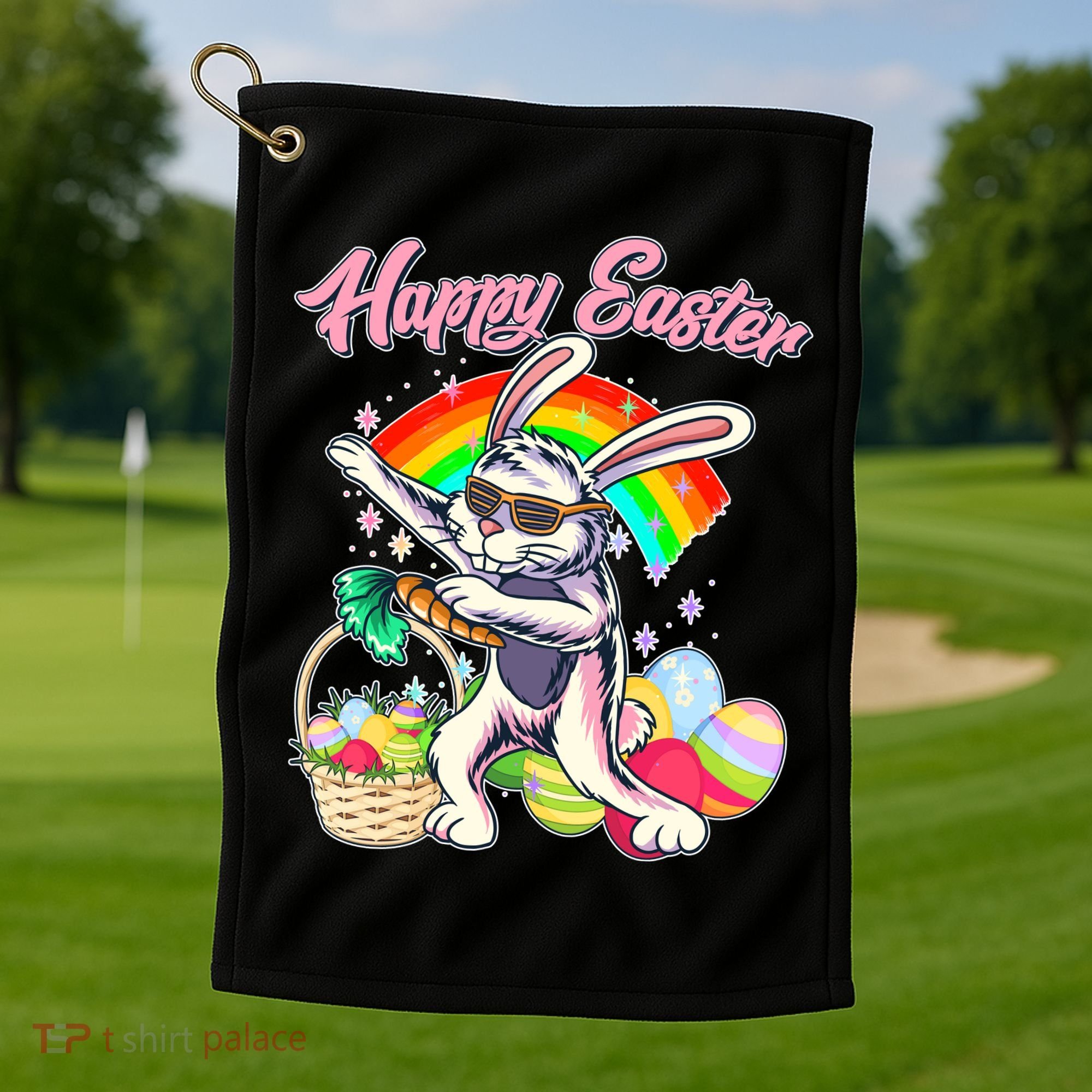 Funny Dabbing Rainbow Easter Bunny Golf Towel