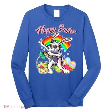 Funny Dabbing Rainbow Easter Bunny Long Sleeve Shirt