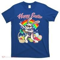 Funny Dabbing Rainbow Easter Bunny T-Shirt thumb 0