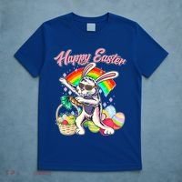 Funny Dabbing Rainbow Easter Bunny T-Shirt thumb 5