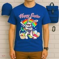 Funny Dabbing Rainbow Easter Bunny T-Shirt thumb 6