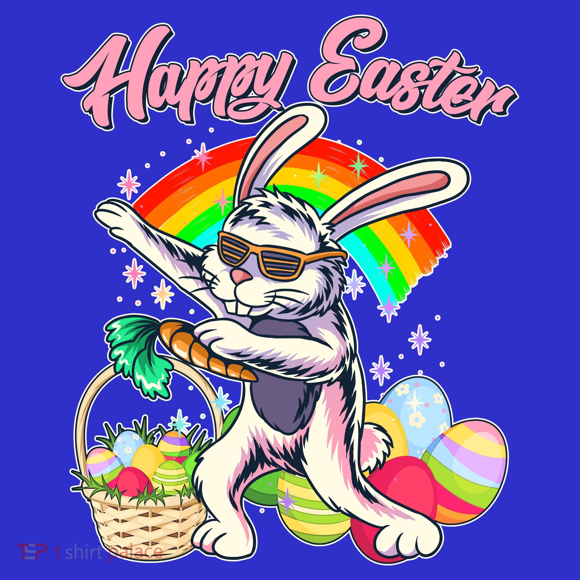 Funny Dabbing Rainbow Easter Bunny Button