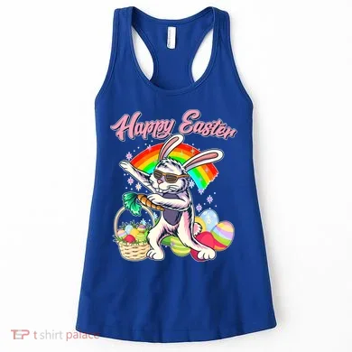 Funny Dabbing Rainbow Easter Bunny Women's Tank Top