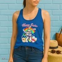 Funny Dabbing Rainbow Easter Bunny Women's Tank Top thumb 2